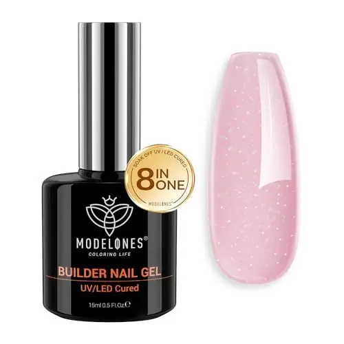 Produktbild: modelones Aufbaugel FüR GelnäGel,8 in One Builder Gel für Nägel, UV/LED-Nagellack,UV Gel zur Nagelverlängerung und Modellage,Nail Art Gel Nagel,Farbgel für Gelnägel 15ML (Glitzer Rosa)