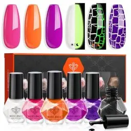Produktbild: modelones Nagellack 6 PCS, Nagellack Schnelltrocknend Halloween Grün Orange Rosa Lila Weiß Schwar, Nagellack Ungiftig Auf Wasserbasis, Langanhaltender Nagellack für DIY Salon Geschenk