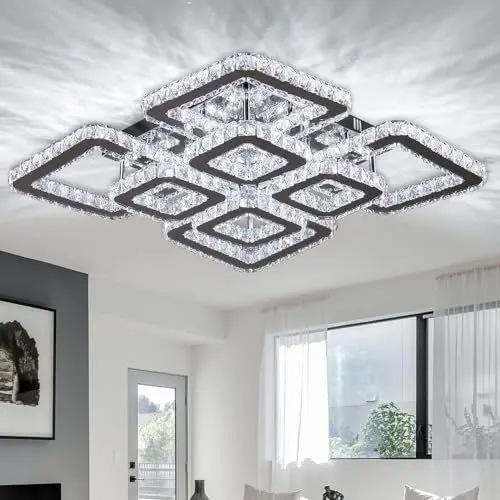 Produktbild: Moderne LED Deckenleuchte Kristall Kronleuchter Celing Light 8-Leuchten Quadratischer Kronleuchter für Esszimmer Wohnzimmer, Kühl Weiß，Dia 50 cm