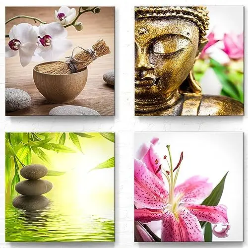 Produktbild: Moderne Leinwandbilder im 4er-Bilderset B - 30x30cm je Wandbild, Die Feng Shui Bilder eignen sich für Wohnzimmer, Arbeitszimmer, Esszimmer usw. Aufhängefertig