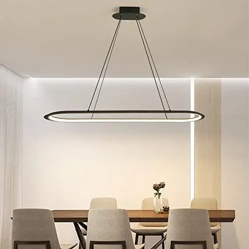 Produktbild: Moderne Ovale Esstisch Pendelleuchten, Kronleuchter, 100 Cm Dimmbare Hängelampe Mit Fernbedienung, Helligkeit Von 10% Bis 100% Einstellbar, Blendfrei, Mit Speicherfunktion/Höhenverstellbar