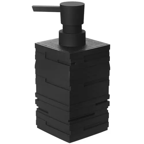 Produktbild: Moderne Seifenspender Schwarz Bad Bambus Spülmittelspender für Küche, Seifenspender Eckig für Badezimmer, Arbeitsplatte, Soap Dispenser mit Pumpspender (Schwarz)