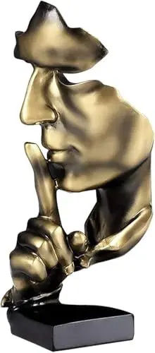 Produktbild: Moderne Skulptur Deko, Figur Skulpturen aus Harz, Silence is Gold Denker Statue, Abstract Kunst Skulpturen Deko, Gesicht Statue, Heimdekoration für Wohnzimmer Schlafzimmer Büro Arbeitszimmer(Gold)