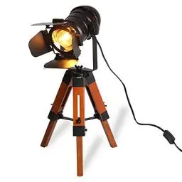 Produktbild: Moderne Vintage Schwarz Stativ Steh Tischlampe, Industrie Metall Holz Kino Stehscheinwerfer Schreibtischlampe, Höhenverstellbares Leselicht Tischleuchte Deko für Wohnzimmer Kinder Nachtischlampe