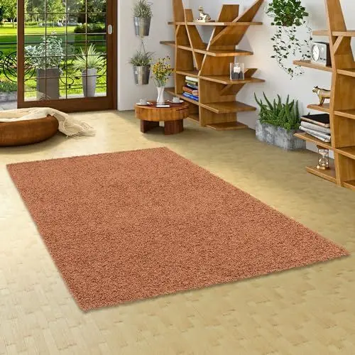 Produktbild: Moderner Wohnzimmer Hochflor Langflor Shaggy Teppich Fluffy Terrakotta