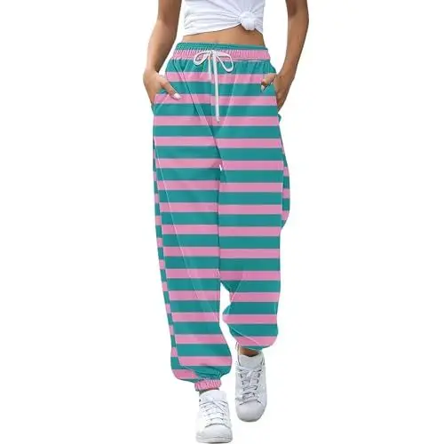 Produktbild: Modische Freizeithose mit Streifenmuster und Tasche für Damen Viskose-Hose Für Damen Flowy Pants (Blue, L)