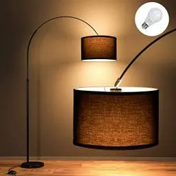 Produktbild: Modlicht Bogenlampe Wohnzimmer Stehlampe JASMIN I Inklusive LED E27 I Schwarzer Stoffschirm 33 cm I Fußschalter I Bogenleuchte Vintage geeignet für Schlafzimmer, Hotel