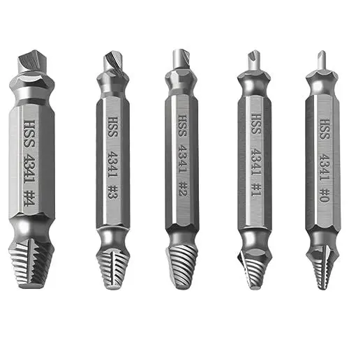 Produktbild: Modonghua 5pcs Professioneller Schraubenausdreher Set, Beschädigte Schraube Entferner Extraktor Set, Linksausdreher Set aus Schnellarbeitsstahl für Defekte Schrauben, Bolzen und Metallstifte(Silber)