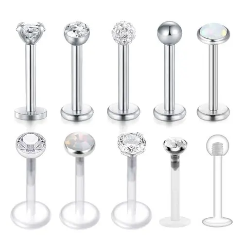 Produktbild: MODRSA 16G Durchsichtig Acryl & Chirurgenstahl Lippenpiercing Stud Medusa Piercing Tragus Ohr Piercing Bioflex Lippen Helix Retainer Schmuck 8MM Stab