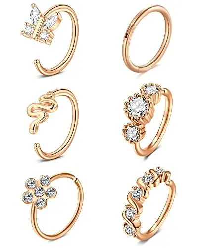 Produktbild: MODRSA Nasenpiercing Hinged Clicker Nasenring Piercing Chirurgenstahl Diamond CZ Nostril Piercing Nase Helix Piercing Ring Rosegold