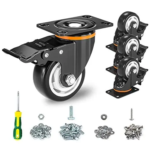 Produktbild: Möbelrollen Schwerlast, 4er Set 75mm Schwerlastrollen Lenkrollen, Tragkraft 500KG, Sicherheit Dual Locking und No Noise Polyurethan (PU) Räder, 360° Drehplatte Rollen