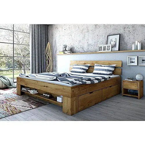 Produktbild: moebelstore24 Futonbett Schlafzimmerbett 180 x 200 inkl. 4 Schubladen Wildeiche-massiv geölt Sara