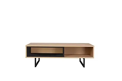 Produktbild: Moebilia Couchtisch TV Lowboard, MDF mit Eiche-Dekor, Beine Metall, Natur, schwarz, 110x55x38cm