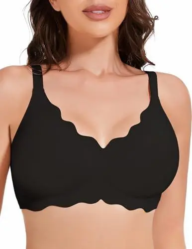 Produktbild: MOEOZLLO Petal Seamless Minimiser BH Damen Ohne Bügel V-Ausschnitt Bralette Damen BHS Ultra Comfort Schlaf BH Mit ZusäTzlicher BH-VerläNgerung（Pures Schwarz,M