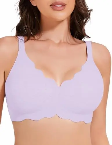 Produktbild: MOEOZLLO Petal Seamless Minimiser BH Damen Ohne Bügel V-Ausschnitt Bralette Ultra Comfort Schlaf Mit ZusäTzlicher BH-VerläNgerung (Lila, S)