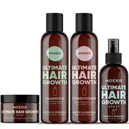 Produktbild: MOERIE Shampoo Set - gegen Haarausfall, Conditioner, Haarwachstum Serum & Haarmaske - natürlich Haarwachstum beschleunigen - Veganes Haarwuchsmittel Frauen & Männer - 77 Mineralien (4er-Set)