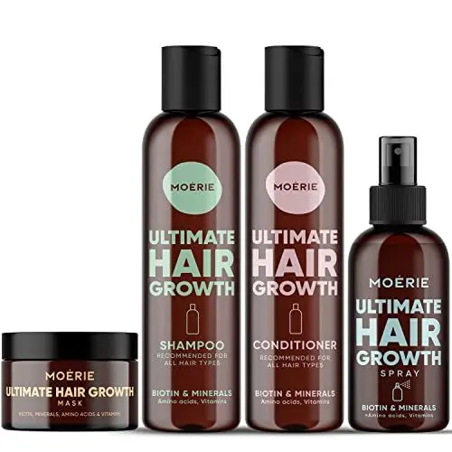 Produktbild: MOERIE Shampoo Set - gegen Haarausfall, Conditioner, Haarwachstum Serum & Haarmaske - natürlich Haarwachstum beschleunigen - Veganes Haarwuchsmittel Frauen & Männer - 77 Mineralien (4er-Set)