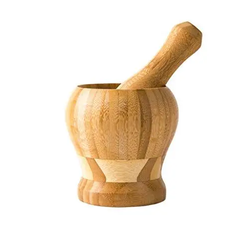 Produktbild: Mörser und Stößel aus Bambus für den Haushalt, manueller Maischetopf, 100% natürlicher Bambus, Gewürzmühle, Crush, Presse, Püree, Gewürze, Kräuter, Knoblauch, Pfeffer, Guacamole, Nüsse, Obst, Pille