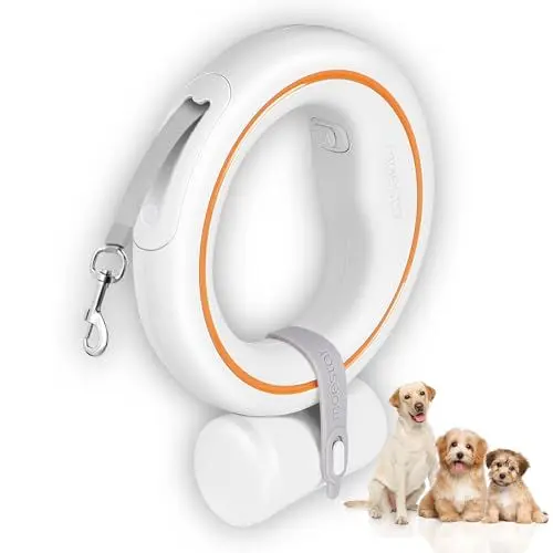 Produktbild: moestar Einziehbare Hundeleine Hände Frei Hundeleine Ausziehbar 360° Tangle Free Rollleine mit Hundekotbeutel-Halter 3m/10ft für Mittlere Kleine Hunde(Orange)