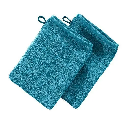 Produktbild: Möve Waschhandschuh 2er-Pack Quadretti Walk-Frottier Petrol Größe 15x20 cm