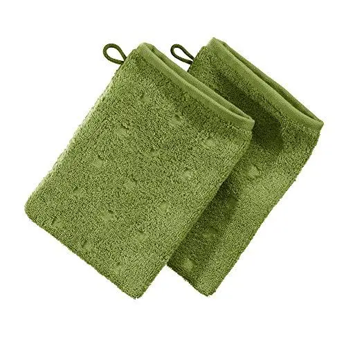 Produktbild: Möve Waschhandschuh 2er-Pack Quadretti Walk-Frottier grün Größe 15x20 cm