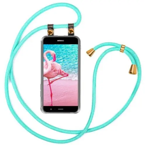 Produktbild: moex Handykette für Huawei P10 Lite Hülle mit Band abnehmbar, Handyhülle mit Kette zum Umhängen, Handyband Kordel Umhängehülle, Necklace Handy Umhängeband, Türkis