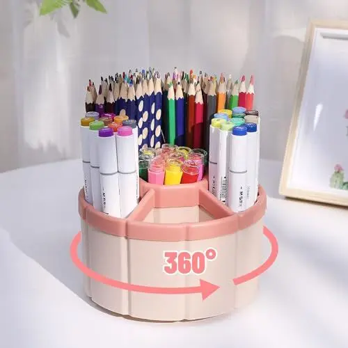 Produktbild: MOFASVIGI Drehbarer Stifthalter, Schreibtisch-Organizer – 360-Grad-Schreibtisch, stationäre Aufbewahrung, Make-up-Pinselhalter mit 6 Fächern für das Heimbüro