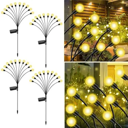 Produktbild: Mofboz Solarlampen für Außen Garten 4 Stück, Solar Glühwürmchen Lichter, Firefly Solar Gartenlichter, Solarleuchten Glühwürmchen Steckleuchte IP65 Wasserdicht für Rasen Gehweg Landschaft Dekorative