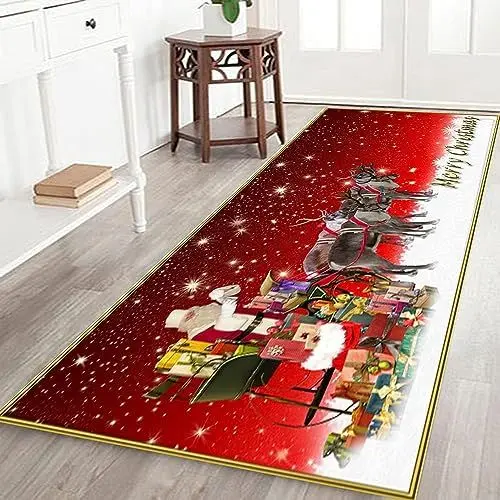 Produktbild: Mofboz Weihnachtsteppich - 3D Gedruckt Teppich, Weihnachten Home Tür Fußmatten, rutschfest Waschbar Weihnachtsteppich für Wohnzimmer, Küche, Badezimmer Teppich Urlaub Dekorationen (60 * 180 cm)