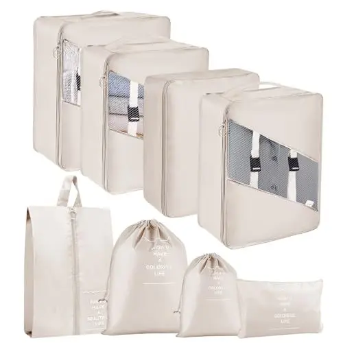 Produktbild: MOFELON Koffer Organizer - 8 Stück, Packing Cubes, Packwürfel für Rucksack, Travel Organizer Packtaschen Set mit Kleidertaschen Schuhbeutel Wäschebeute Kosmetiktasche, Reise Gadgets-beige