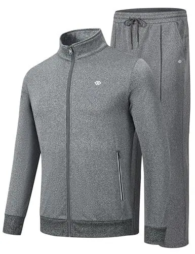 Produktbild: MoFiz Trainingsanzug Herren Jogginganzug Langarm Fleece Sportanzug Männer Anzug Fitness Freizeitanzug mit Tasche L Grau