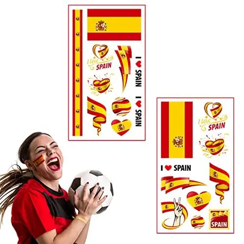 Produktbild: MOGADEE® Spanien Flagge Tattoo, Temporäre Tattoos 10 Blätter(2 Stile), 2022 Qatar World Cup Spain Tattoo Dekoration, Wasserdicht Fußball Tattoos das perfekte Festival & Party Accessoire