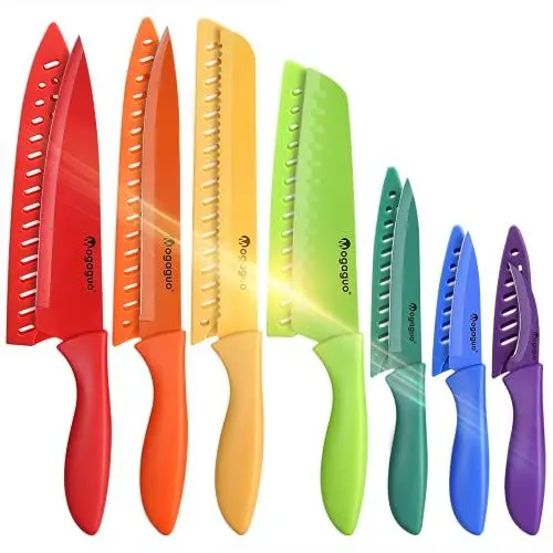 Produktbild: Mogaguo 7Teilig Messerset Scharf Küche, Küchen Messerset Profi, Küchenmesser Set mit Scheide Spülmaschinenfest Stahl Edelstahl mehrfarbig Buntes
