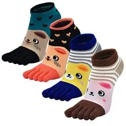 Produktbild: Damen Zehensocken Five Finger Socken, Socken aus Baumwolle Damen Witzige Socken Lustige Tiere Socken Damen Bunte Socken Frauen Weihnachtssocken, 4 Paare