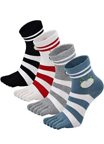Produktbild: Mogao Caves Lustige Zehensocken Baumwoll Damen: Bunte Fünf Finger Sneaker Kurz Socken Sport Socken mit Zehen Laufsocken Atmungsaktiv Gestreifen Muster EU 35-41 Streifen - 4 Paare