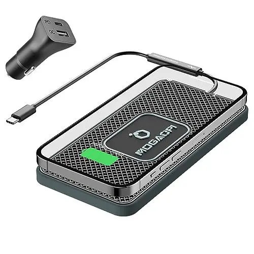 Produktbild: MOGAOPI Wireless Charger Auto, Induktive Ladestation Auto, Rutschfestes Kabelloses Ladepad für Auto Ladematte mit Kfz Ladegerät PD20W USB-C Kompatibel mit iPhone 15/14 Samsung S23/22 (30CM Kabel)