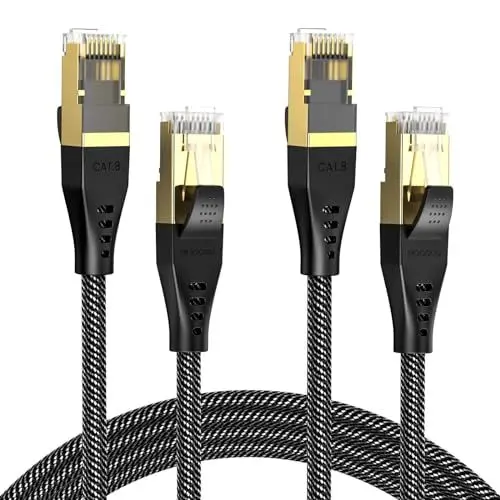 Produktbild: MOGOOD 2 Stück Cat 8 Ethernet Kabel 2M, Hochgeschwindigkeits Gigabit RJ45 LAN Netzwerkkabel, 40Gbps 2000Mhz Internet Patchkabel Kompatibel mit PS5 Router Modem TV Switch Laptop