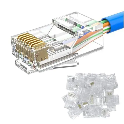 Produktbild: MOGOOD RJ45 Stecker 10Gbps, 25 Stück Ungeschirmter Cat6 Stecker, Vergoldeter Ethernet Netzwerk Endstecker, Cat6 ernet Anschluss, RJ45 Crimpstecker für Cat5E, Cat5 Verlegekabel