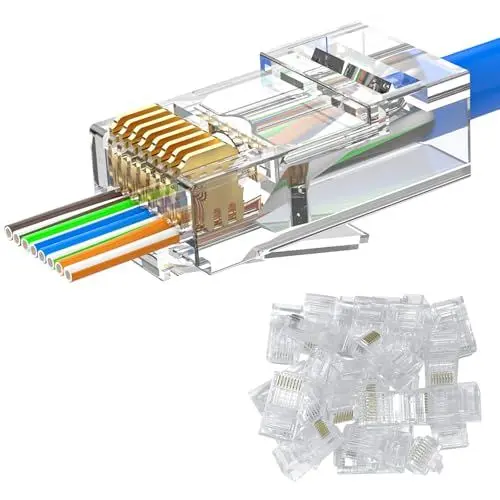 Produktbild: MOGOOD RJ45 Stecker, 30 Stück Cat 6 Pass Through Stecker, Ethernet Modular Cat6 Stecker für Feste Oder Verseilte S/FTP Kabel