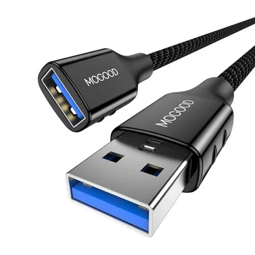 Produktbild: MOGOOD USB 3.0 Verlängerung Kabel 2M USB A Stecker auf A Buchse Gehäuse aus Nylon und Zinklegierung für USB-Stick, Tastatur, Drucker, PS4/5, USB Hub