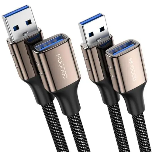 Produktbild: MOGOOD USB 3.0 Verlängerung Kabel 2 Stück 1M, USB Verlängerungskabel USB A Stecker auf A Buchse Gehäuse aus Nylon und Zinklegierung für USB-Stick, Tastatur, Drucker, PS4/5, USB Hub