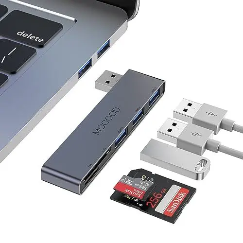 Produktbild: MOGOOD USB Hub, 5 Anschlüsse, Ultradünner Daten Hub Mit 3.0 Und 2.0 Ports, TF/SD/MicroSD Kartenleser, Tragbarer Splitter Für MacBook, Surface Pro, XPS, Notebook PC, Flash Drives Und Mehr