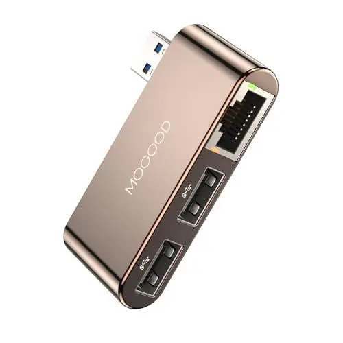 Produktbild: MOGOOD USB zu Ethernet Adapter, USB 2.0 zu Gigabit Ethernet LAN Netzwerkadapter, RJ45 1000Mbps 3-in-1 USB Hub mit 2*USB2.0 Ports für Laptops PC MacBook Surface XPS Windows Linux MacOS und mehr