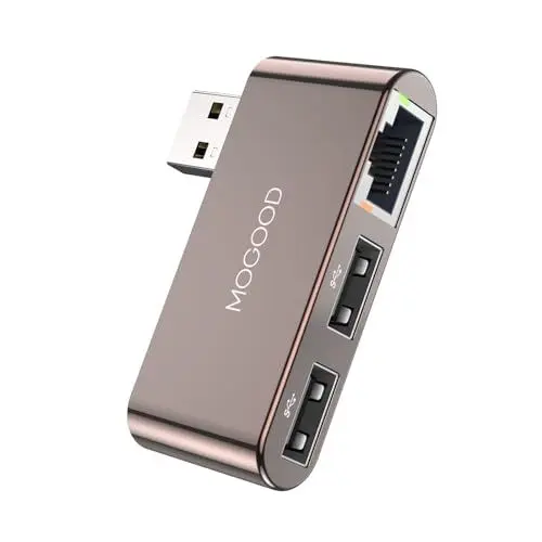 Produktbild: MOGOOD USB zu Ethernet HUB, 2 Port USB 2.0 Hub mit RJ45 100/10 Mbps Ethernet LAN Netzwerk Hub Kompatibel mit Laptop, Unterstützt Windows, Mac OS, Surface Pro, Linux, XPS, Smart TV