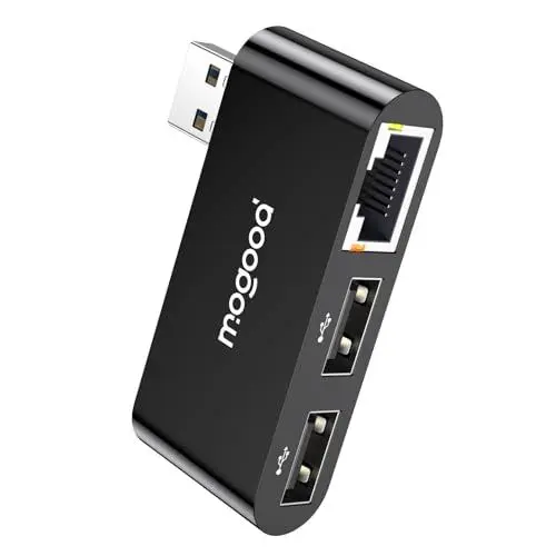 Produktbild: MOGOOD USB zu Gigabit Ethernet Adapter, USB Hub mit 2*USB2.0 und RJ45 1000Mbps, Schwarzer Ethernet LAN Netzwerkadapter für MacBook Pro/Air, iPad, XP, Windows usw.