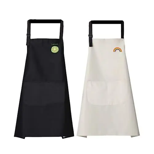 Produktbild: Moguxb Schürzen 2 Stück Verstellbare Schürze mit 2 Taschen Wasserdichte Schürze Kochenschürze Küchenschürze für Küche Kochen Backen Garten BBQ(Schwarz,Grau)