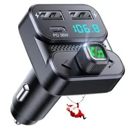Produktbild: Mohard Bluetooth Adapter Auto, FM Transmitter Auto Bluetooth 5.3 mit PD 36W + Dual USB Anschluss Schnellladegerät, Freisprechanlage für Auto Bluetooth, Sprachassistent & HiFi-Sound, Rückprallknopf