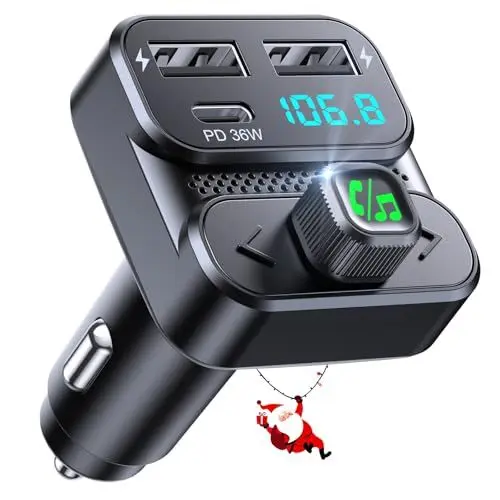 Produktbild: Mohard Bluetooth Adapter Auto, FM Transmitter Auto Bluetooth 5.3 mit PD 36W + Dual USB Anschluss Schnellladegerät, Freisprechanlage für Auto Bluetooth, Sprachassistent & HiFi-Sound, Rückprallknopf