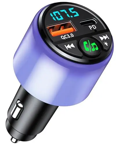 Produktbild: Mohard Bluetooth Adapter Auto, (PD 30W & QC3.0 18W) FM Transmitter Auto Bluetooth 5.3, (Rundum Strahlender Glanz) Freisprechanlage für Auto Bluetooth, Dual-Port-Schnellladegerät, Hi-Fi-Musik