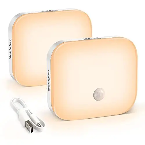 Produktbild: mohigher Nachtlicht mit Bewegungsmelder, Nachtlicht Aufladbar USB, Warm/Kaltweiß & Helligkeit Einstellbar, Auto/Ein Modi, Selbstklebendes Licht Akku für Kinderzimmer, Schlafzimmer, Flur, Küche